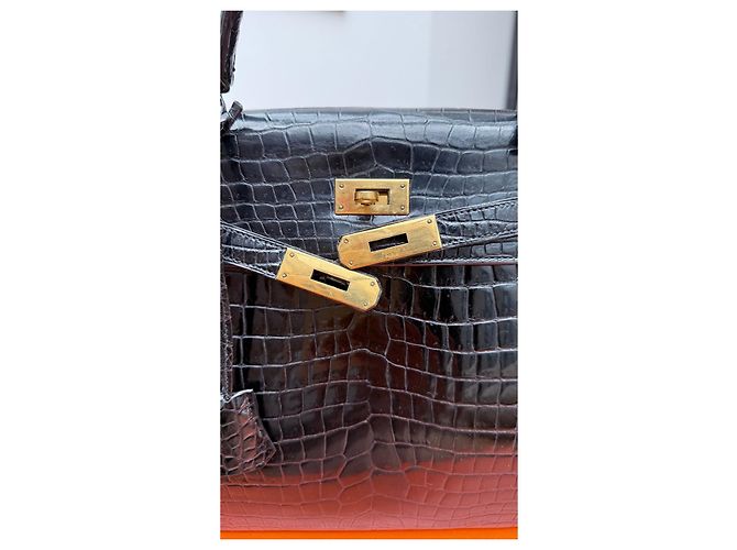 Hermès Kelly 32 in pelle di alligatore nero - vista 13