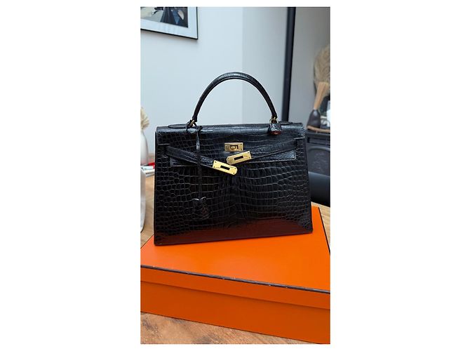 Hermès Kelly 32 in pelle di alligatore nero - vista 7