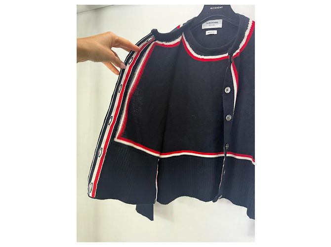 Thom Browne Wollcardigan Marineblau Weiß Rot - Ansicht 6