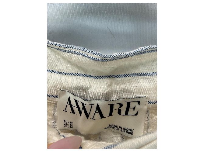 Autre Marque Aware Pantalones pierna ancha a rayas crema Crudo Azul oscuro - vista 2