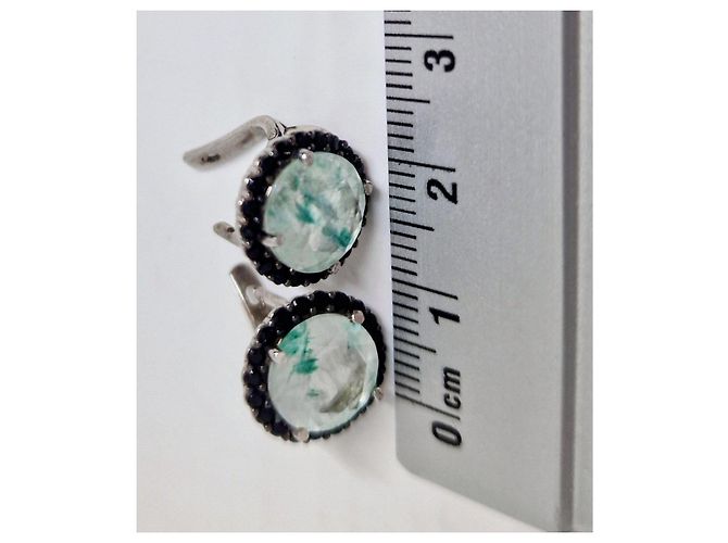 Autre Marque Sterling Silber 925 Ohrstecker Aquamarin und schwarzer Spinell Hellblau - Ansicht 10