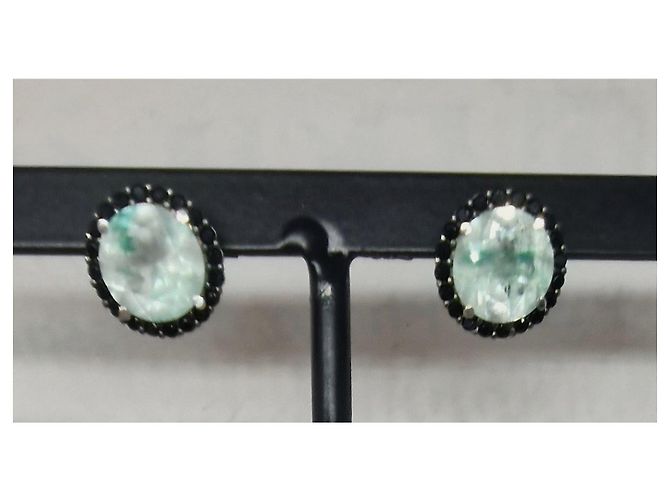Autre Marque Sterling Silber 925 Ohrstecker Aquamarin und schwarzer Spinell Hellblau - Ansicht 2