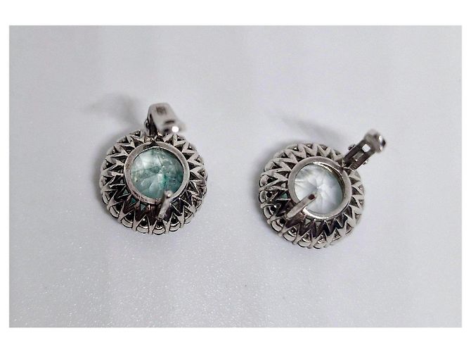 Autre Marque Sterling Silber 925 Ohrstecker Aquamarin und schwarzer Spinell Hellblau - Ansicht 6