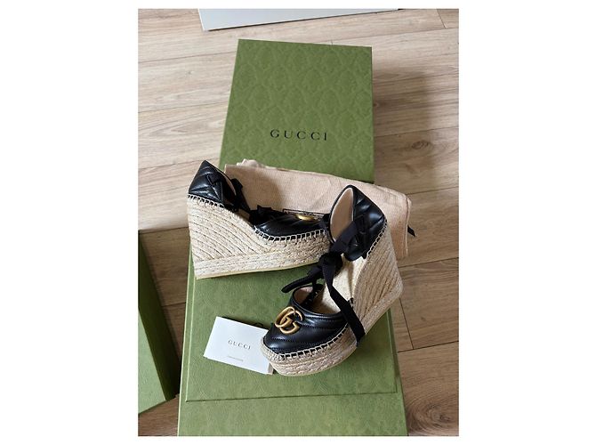 Gucci Espadrilles con zeppa in pelle nera trapuntata Nero - vista 2