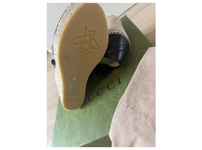 Gucci Espadrilles con zeppa in pelle nera trapuntata Nero - vista 3