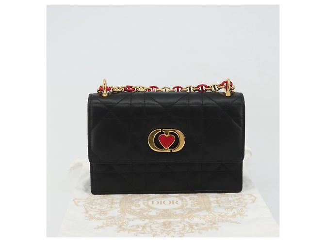 Borsa a tracolla Christian Dior Cannage Miss Caro in pelle nera e oro Auth 188849SAM Nero D'oro - vista 12