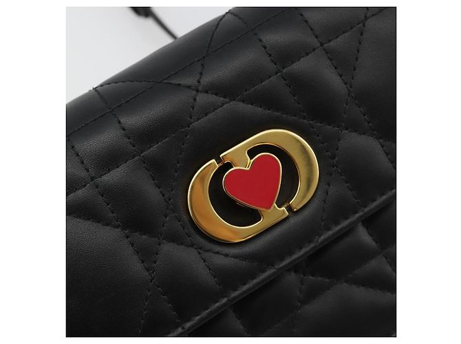 Borsa a tracolla Christian Dior Cannage Miss Caro in pelle nera e oro Auth 188849SAM Nero D'oro - vista 18