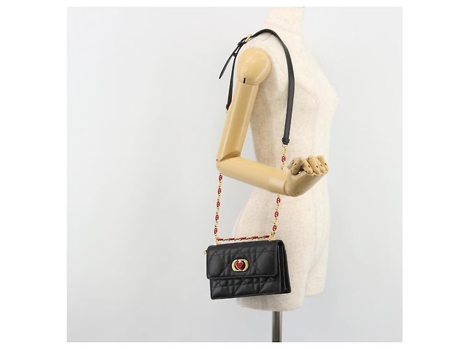 Borsa a tracolla Christian Dior Cannage Miss Caro in pelle nera e oro Auth 188849SAM Nero D'oro - vista 26