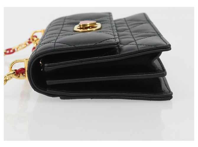 Borsa a tracolla Christian Dior Cannage Miss Caro in pelle nera e oro Auth 188849SAM Nero D'oro - vista 4
