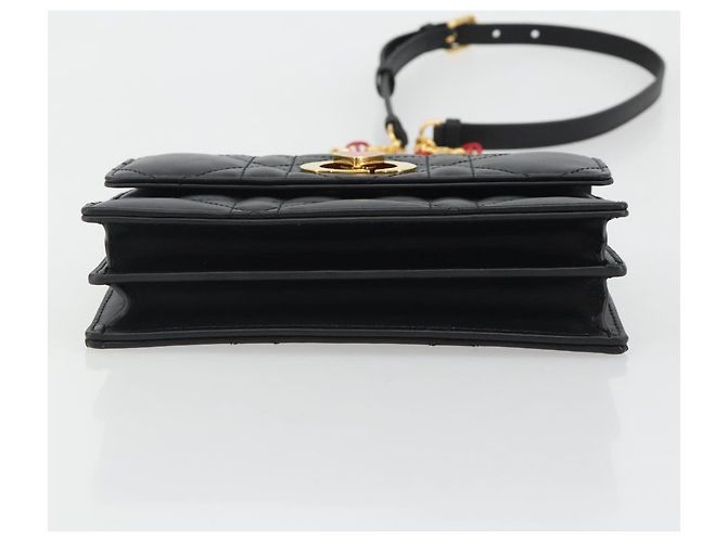 Borsa a tracolla Christian Dior Cannage Miss Caro in pelle nera e oro Auth 188849SAM Nero D'oro - vista 5