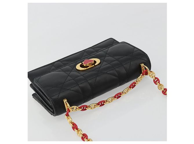 Borsa a tracolla Christian Dior Cannage Miss Caro in pelle nera e oro Auth 188849SAM Nero D'oro - vista 6