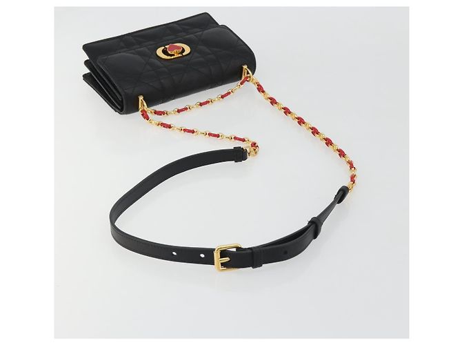 Borsa a tracolla Christian Dior Cannage Miss Caro in pelle nera e oro Auth 188849SAM Nero D'oro - vista 7