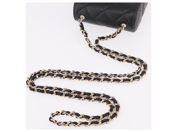 CHANEL Matelasse Chain Shoulder Bag Lamb Skin Black Gold CC Auth 187480SAM Nero D'oro - vista 7