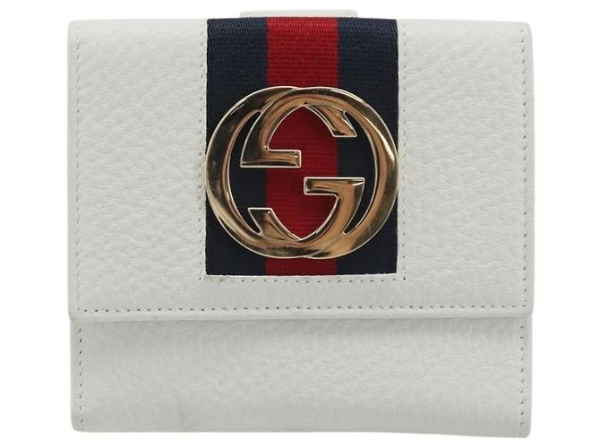 Cartera GUCCI Interlocking Sherry Line en cuero blanco y oro 131020 Auth yk20600A Dorado - vista 13