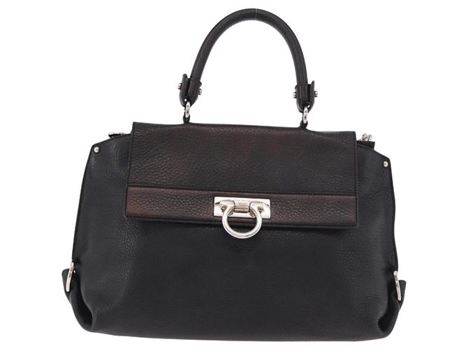 Borsa Salvatore Ferragamo Gancini in Pelle 2way Nera Argento Auth ka4860A Nero - vista 13