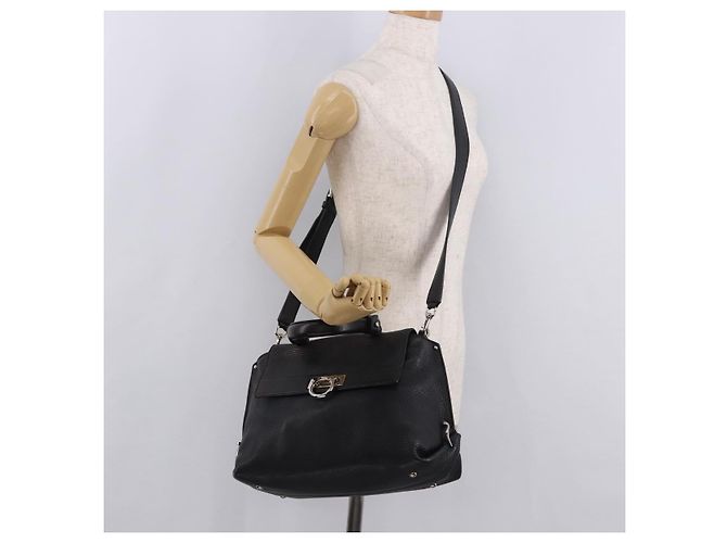 Borsa Salvatore Ferragamo Gancini in Pelle 2way Nera Argento Auth ka4860A Nero - vista 27