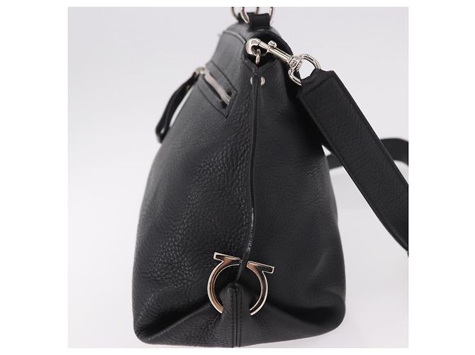 Borsa Salvatore Ferragamo Gancini in Pelle 2way Nera Argento Auth ka4860A Nero - vista 4