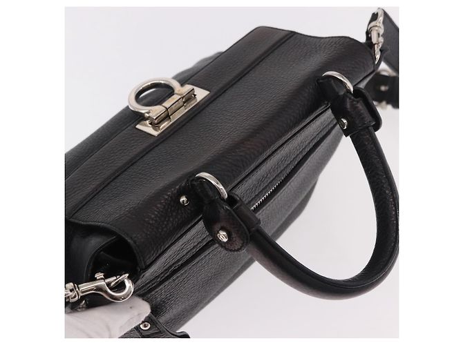Borsa Salvatore Ferragamo Gancini in Pelle 2way Nera Argento Auth ka4860A Nero - vista 6