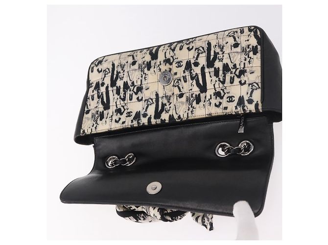 CHANEL Choco Bar Chain Shoulder Bag Satin Nero Argento CC Auth 189234V - vista 10