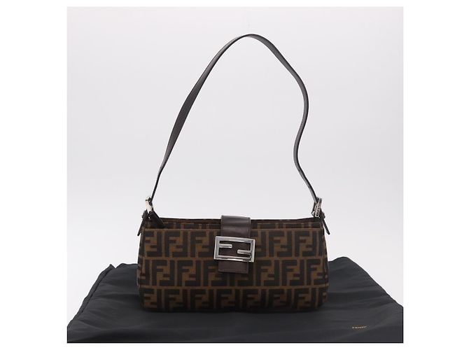 Borsa a Spalla FENDI Zucca Canvas Nero Marrone Auth 188466SAM - vista 12