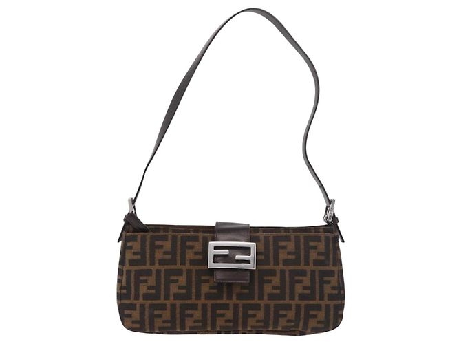 Borsa a Spalla FENDI Zucca Canvas Nero Marrone Auth 188466SAM - vista 13