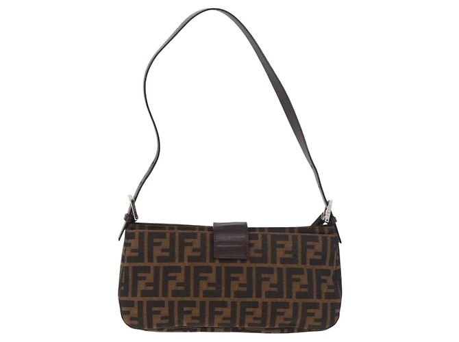 Borsa a Spalla FENDI Zucca Canvas Nero Marrone Auth 188466SAM - vista 2