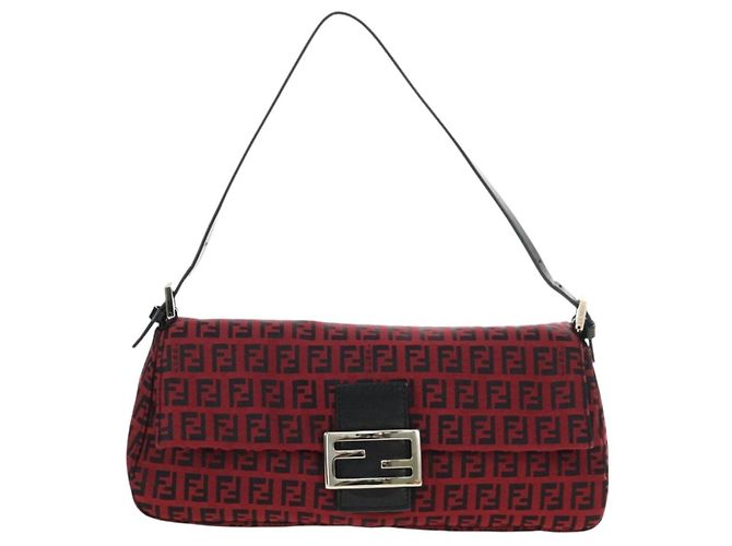 Bolso de hombro FENDI Zucchino Canvas Mamma Baguette Rojo Plata Auténtico 185835SAM Roja - vista 13