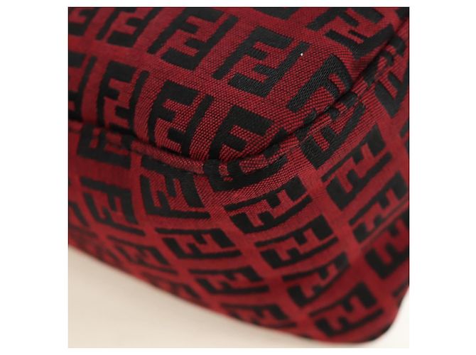 Bolso de hombro FENDI Zucchino Canvas Mamma Baguette Rojo Plata Auténtico 185835SAM Roja - vista 16