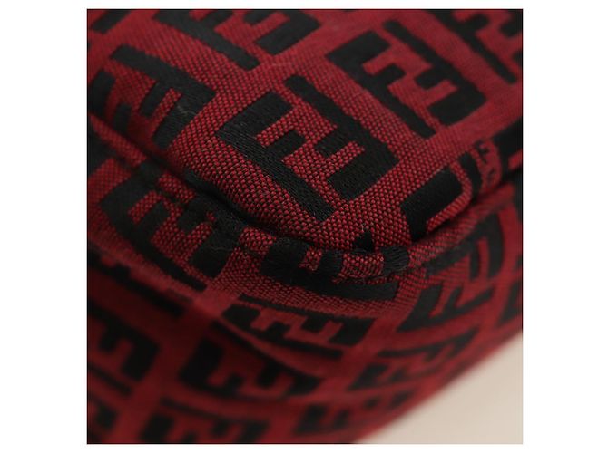 Bolso de hombro FENDI Zucchino Canvas Mamma Baguette Rojo Plata Auténtico 185835SAM Roja - vista 17