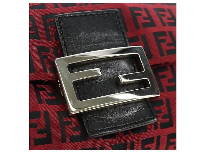 Bolso de hombro FENDI Zucchino Canvas Mamma Baguette Rojo Plata Auténtico 185835SAM Roja - vista 19