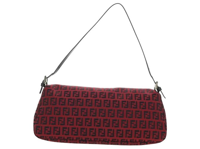 Bolso de hombro FENDI Zucchino Canvas Mamma Baguette Rojo Plata Auténtico 185835SAM Roja - vista 2