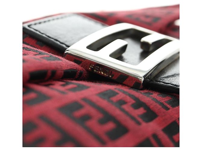 Bolso de hombro FENDI Zucchino Canvas Mamma Baguette Rojo Plata Auténtico 185835SAM Roja - vista 20