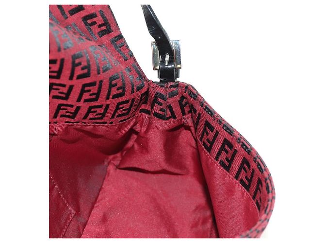 Bolso de hombro FENDI Zucchino Canvas Mamma Baguette Rojo Plata Auténtico 185835SAM Roja - vista 23