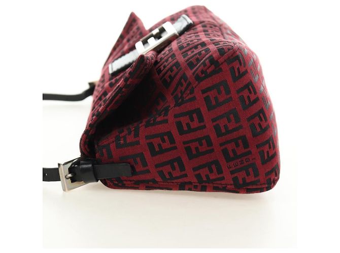 Bolso de hombro FENDI Zucchino Canvas Mamma Baguette Rojo Plata Auténtico 185835SAM Roja - vista 3