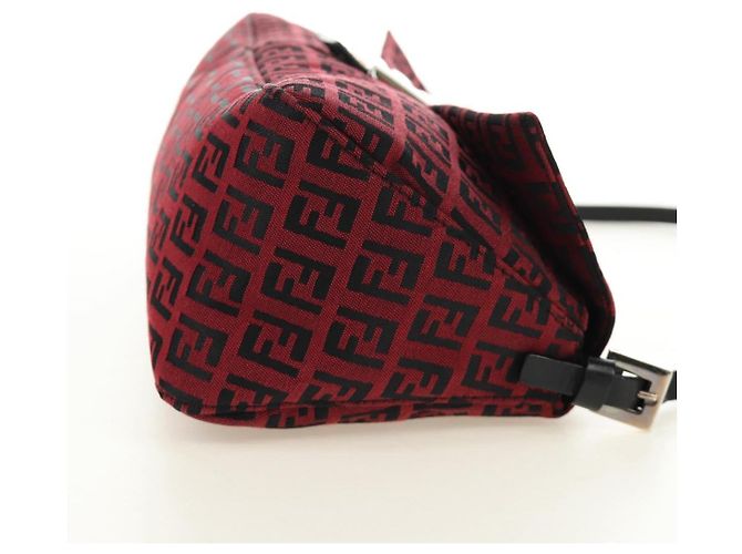 Bolso de hombro FENDI Zucchino Canvas Mamma Baguette Rojo Plata Auténtico 185835SAM Roja - vista 4