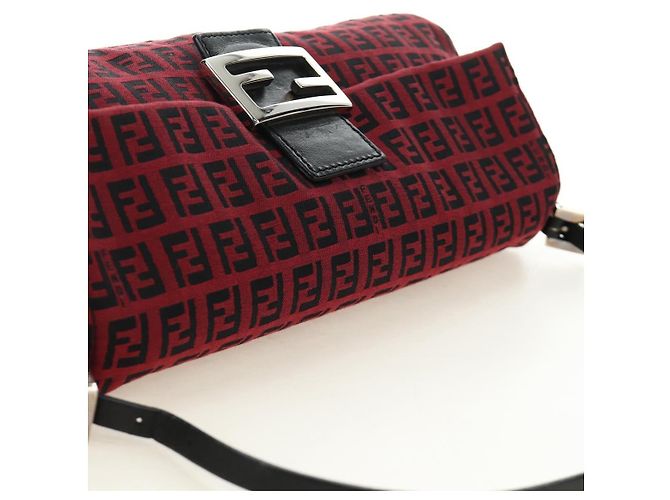 Bolso de hombro FENDI Zucchino Canvas Mamma Baguette Rojo Plata Auténtico 185835SAM Roja - vista 6