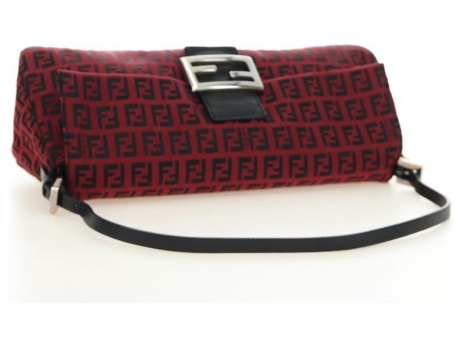 Bolso de hombro FENDI Zucchino Canvas Mamma Baguette Rojo Plata Auténtico 185835SAM Roja - vista 7