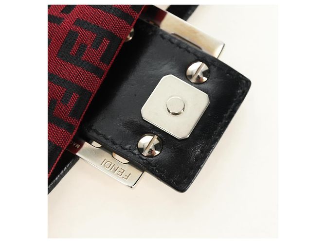 Bolso de hombro FENDI Zucchino Canvas Mamma Baguette Rojo Plata Auténtico 185835SAM Roja - vista 9