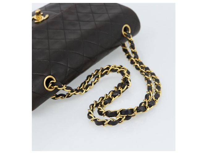CHANEL Matelasse 25 Chain Shoulder Bag Lamb Skin Black Gold CC Auth 189017V Nero D'oro - vista 7