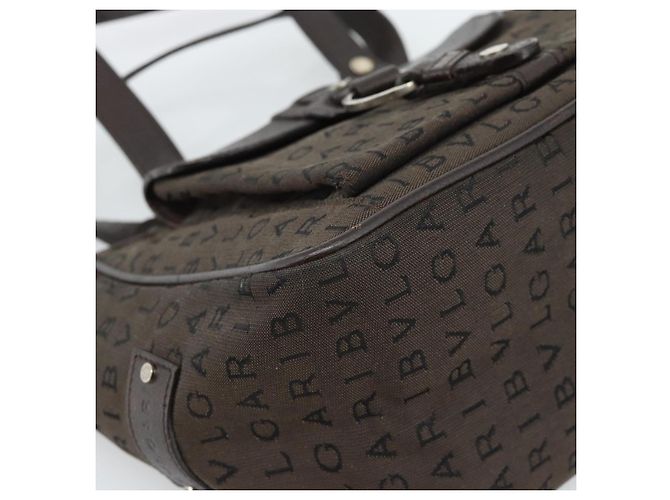 Bulgari Borsa BVLGARI Logo Mania in tela marrone e argento Auth hk3805 - vista 14
