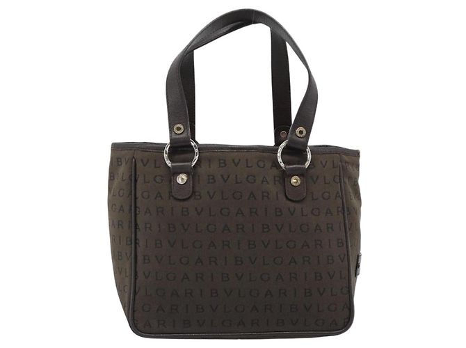 Bulgari Borsa BVLGARI Logo Mania in tela marrone e argento Auth hk3805 - vista 2