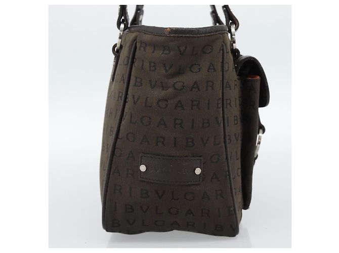 Bulgari Borsa BVLGARI Logo Mania in tela marrone e argento Auth hk3805 - vista 3