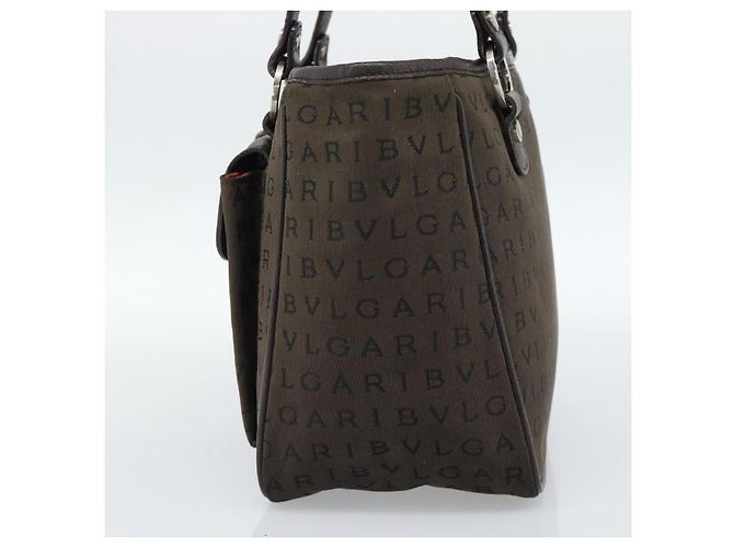 Bulgari Borsa BVLGARI Logo Mania in tela marrone e argento Auth hk3805 - vista 4