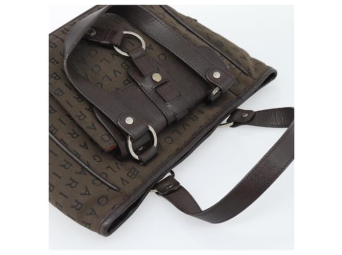 Bulgari Borsa BVLGARI Logo Mania in tela marrone e argento Auth hk3805 - vista 6