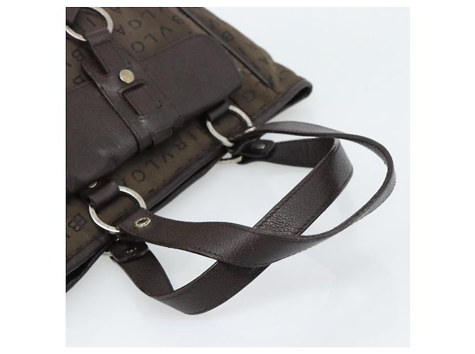 Bulgari Borsa BVLGARI Logo Mania in tela marrone e argento Auth hk3805 - vista 7