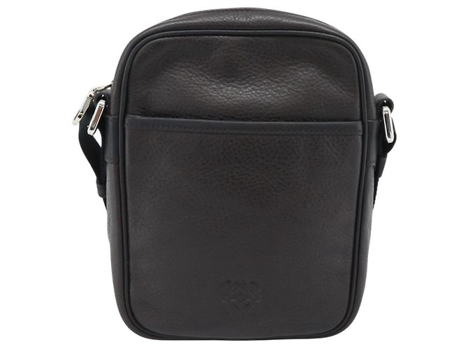 LOEWE Anagram Shoulder Bag Leather Brown Silver Auth ka4964A Marrone Argento - vista 13