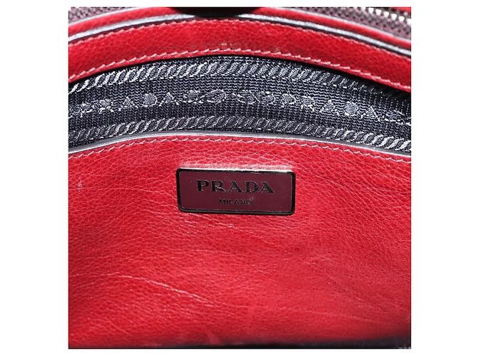 PRADA Handtasche Leder 2way Rot Silber Auth 188750M - Ansicht 21