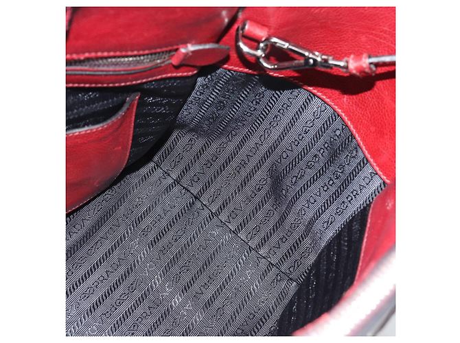 PRADA Handtasche Leder 2way Rot Silber Auth 188750M - Ansicht 22