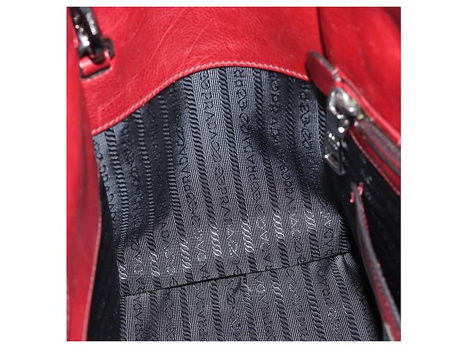 PRADA Handtasche Leder 2way Rot Silber Auth 188750M - Ansicht 23