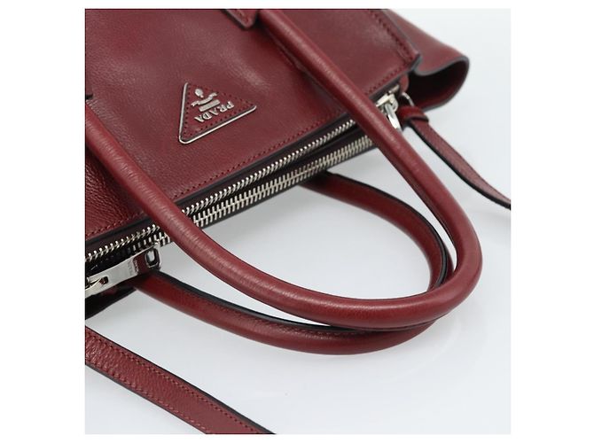 PRADA Handtasche Leder 2way Rot Silber Auth 188750M - Ansicht 7